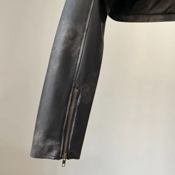 Cropped Riding Leather Jacket - Image 5