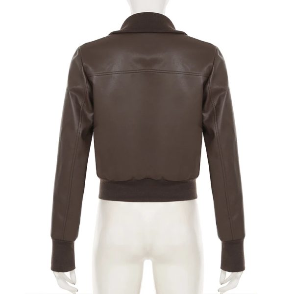 Shearling Collar Bomber Leather Jacket - Image 3