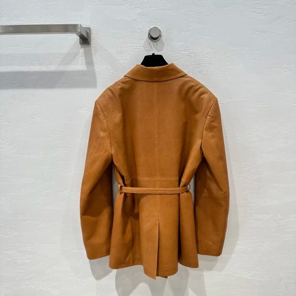 Double Breast Belted Leather Blazer - Image 6