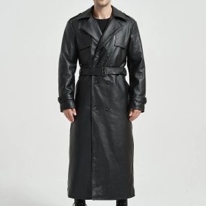 Double Breast Leather Long Trench Coat