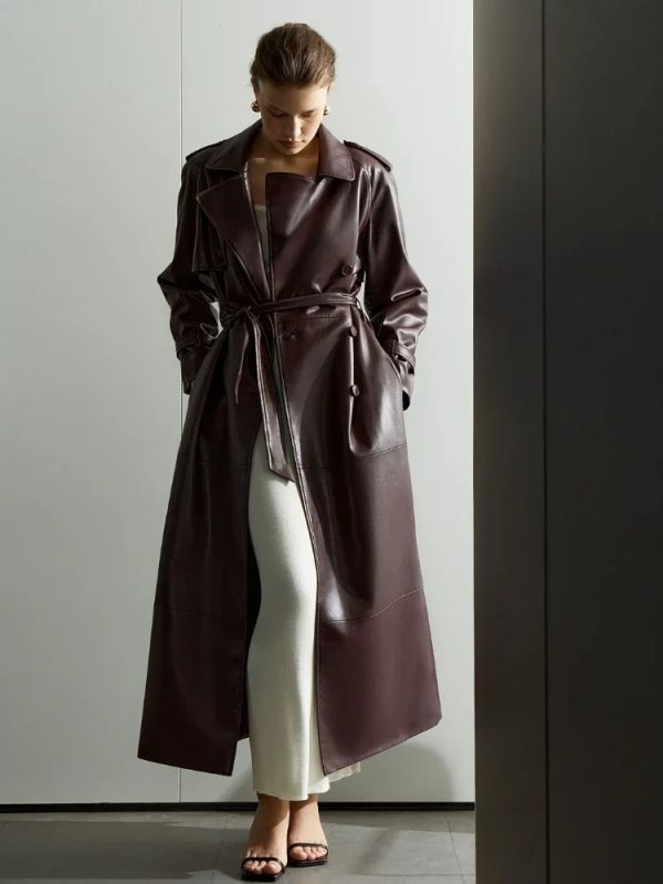 Lace Up Matte Leather Long Coat - Image 3