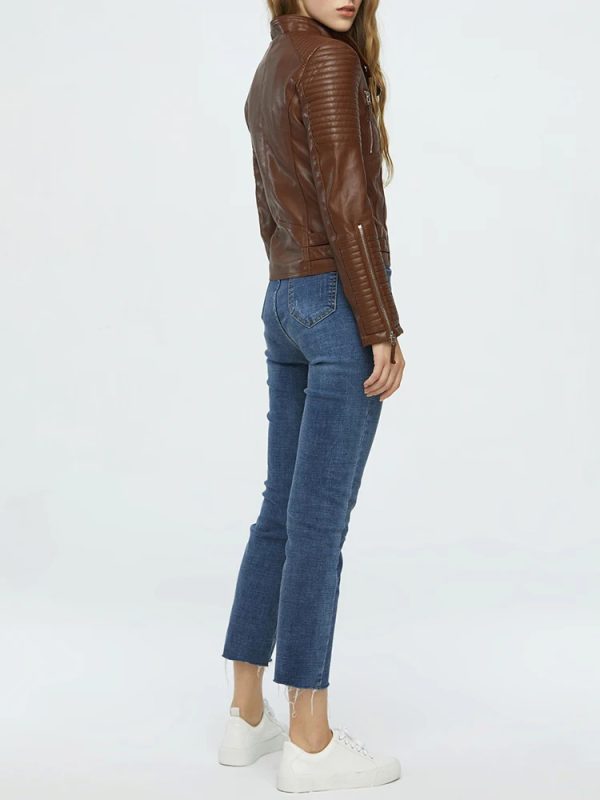 Women's Padded Leather Riding Jacket - Image 6