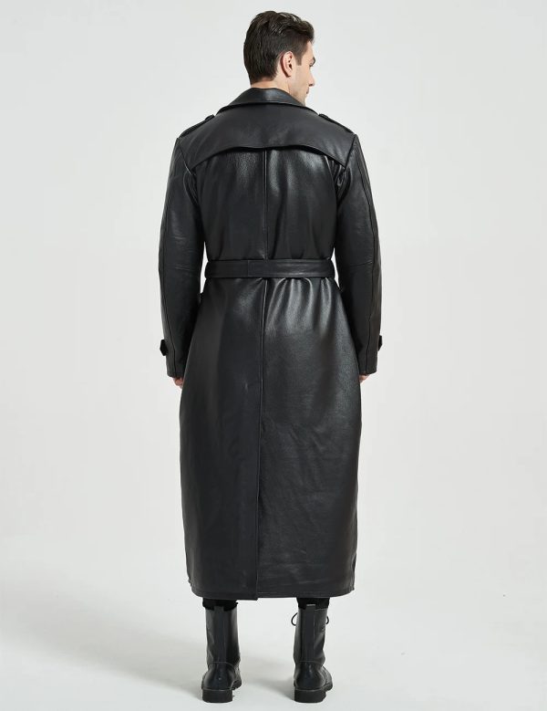 Double Breast Leather Long Trench Coat - Image 2