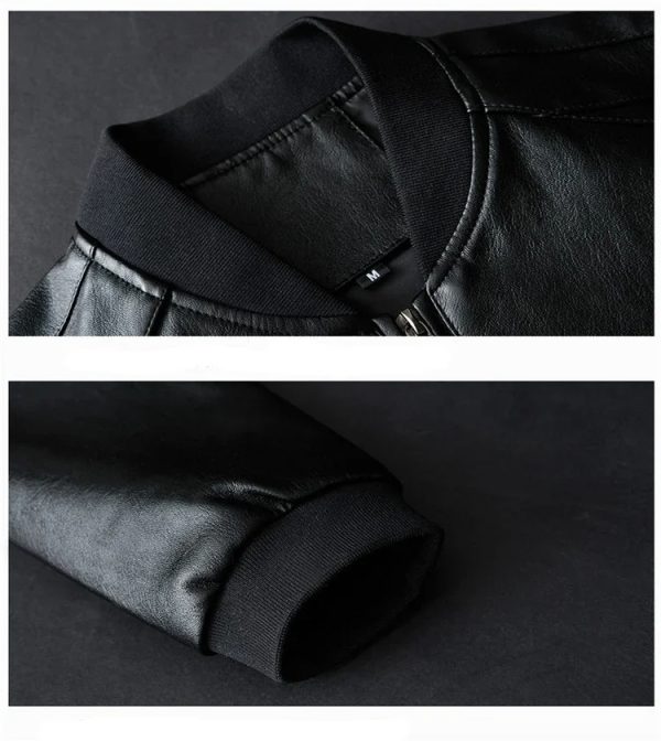 Round Neck Bomber Style Leather Lacket - Image 7