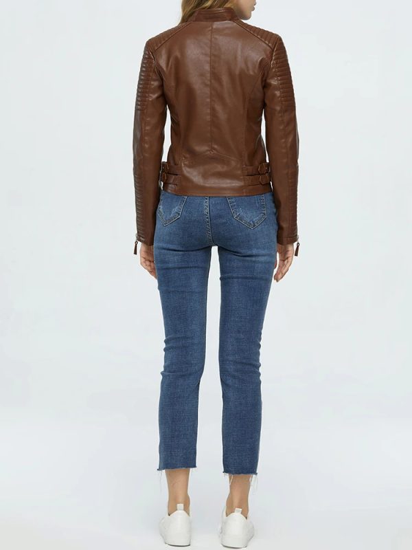 Women's Padded Leather Riding Jacket - Image 7