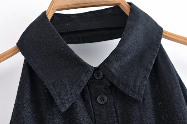 Cotton Linen Shirt Style Halter Neck Long Dress - Image 3