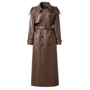 Leather Trench Belted Mac Midi Coat