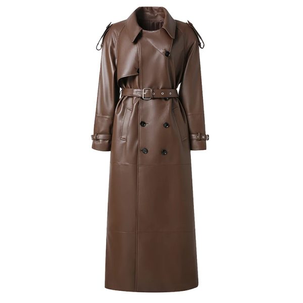 Leather Trench Belted Mac Midi Coat
