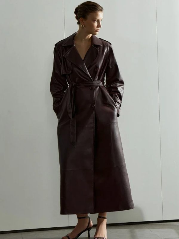 Lace Up Matte Leather Long Coat - Image 4