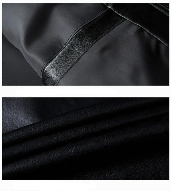 Round Neck Bomber Style Leather Lacket - Image 6