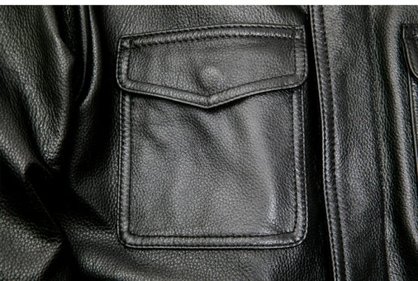 Mens classic shirt collar black leather jacket - Image 10