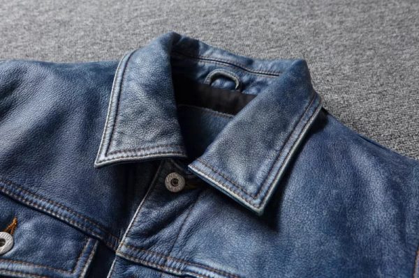 Classic Denim Style Leather Jacket - Image 6