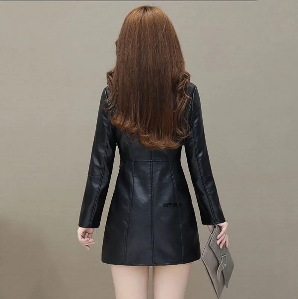 Shearling Collar Long Leather Coat - Image 4