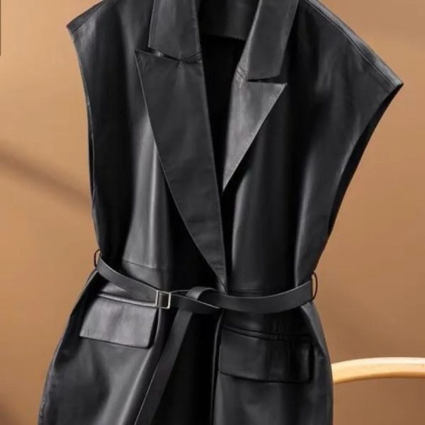 Sleeveless Leather Blazer - Image 6