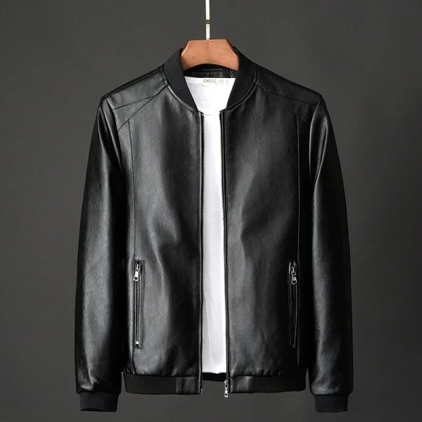 Round Neck Bomber Style Leather Lacket
