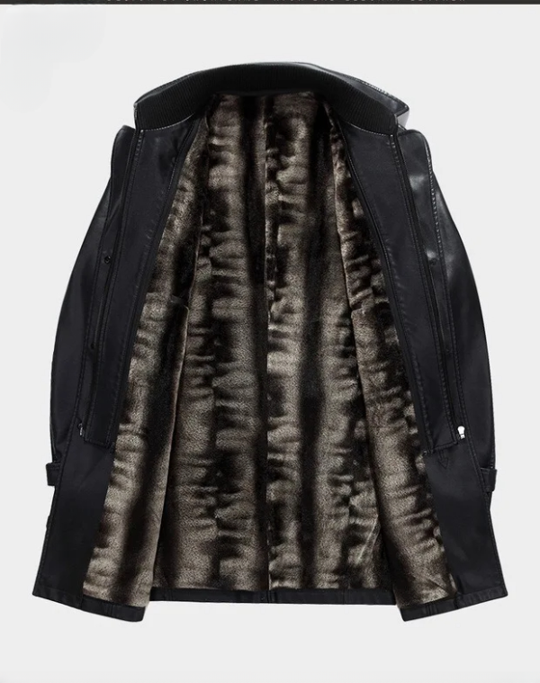 3/4 Leather Trench Warm Coat - Image 2