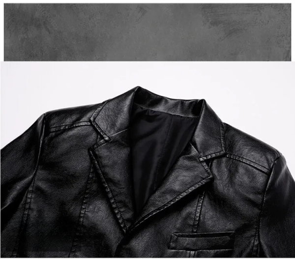 Two Button Notch Lapel Leather Blazer - Image 7