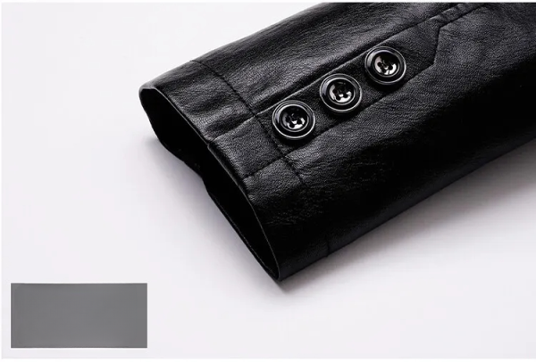 Two Button Notch Lapel Leather Blazer - Image 5