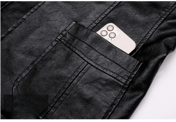 Two Button Notch Lapel Leather Blazer - Image 9