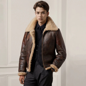 Leather-Trim Shearling Leather Jacket