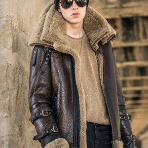 Double Shearling Collar Leather Jacket