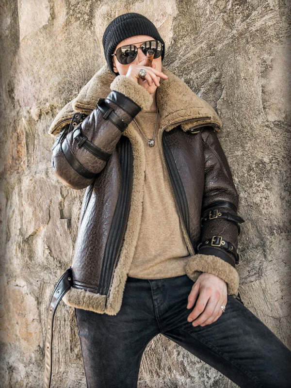 Double Shearling Collar Leather Jacket - Image 3