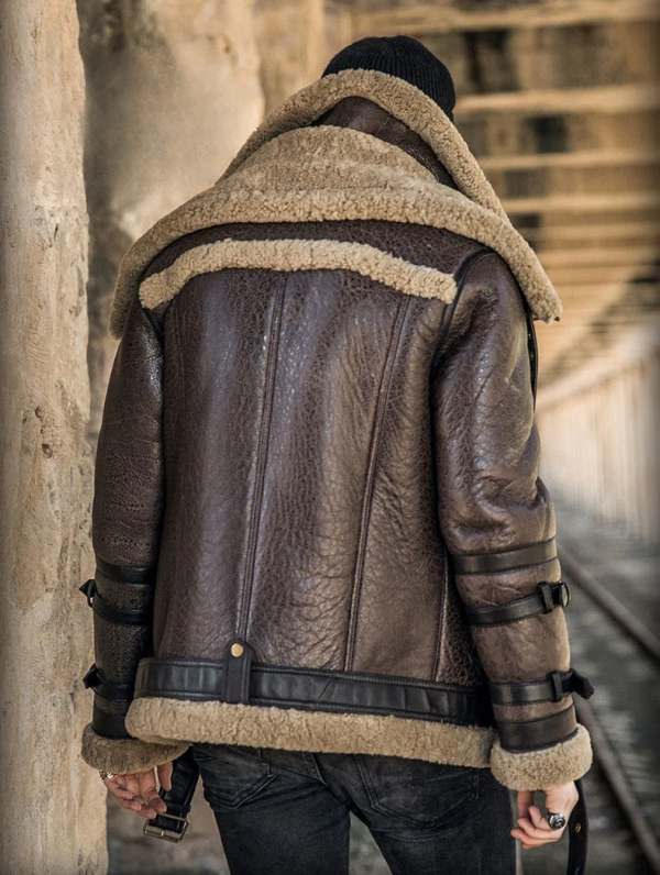 Double Shearling Collar Leather Jacket - Image 4