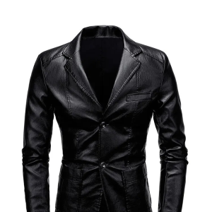 Two Button Notch Lapel Leather Blazer