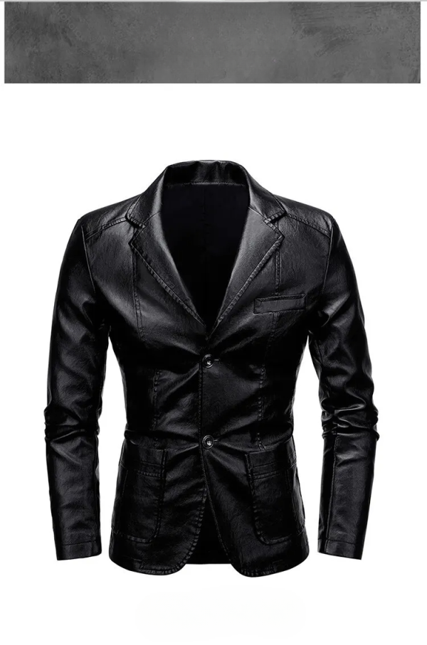 Two Button Notch Lapel Leather Blazer