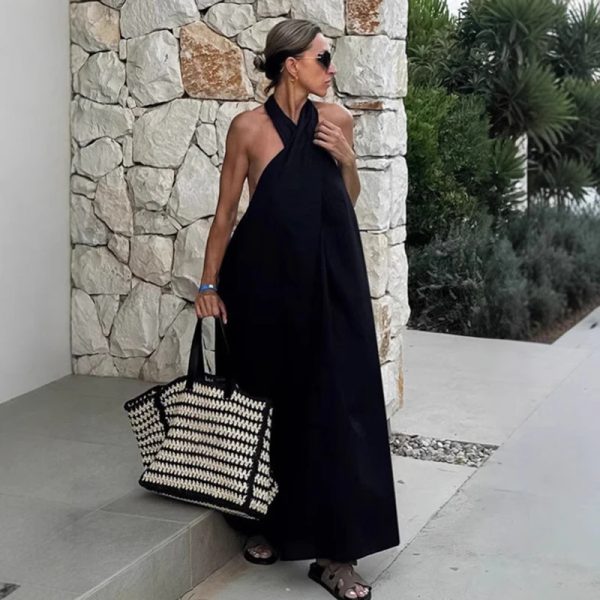 Backless Crossover Neckline Long Dress - Image 2