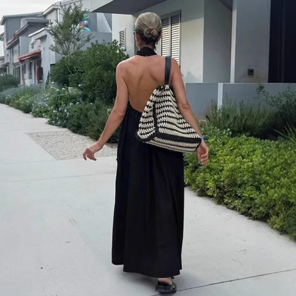 Backless Crossover Neckline Long Dress - Image 4