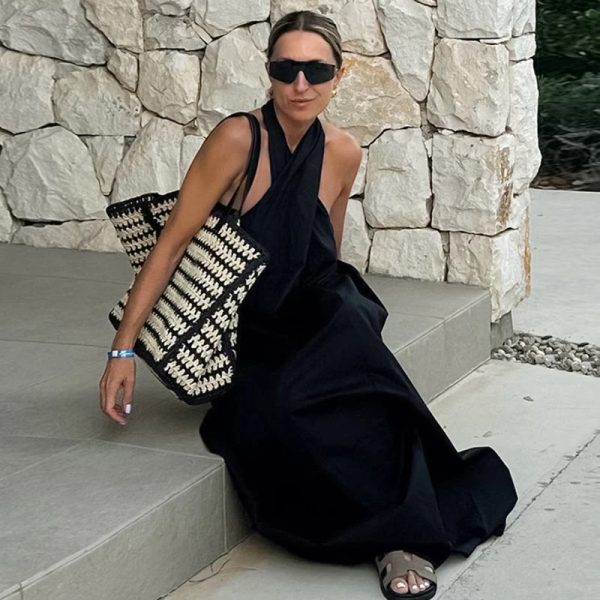 Backless Crossover Neckline Long Dress - Image 5