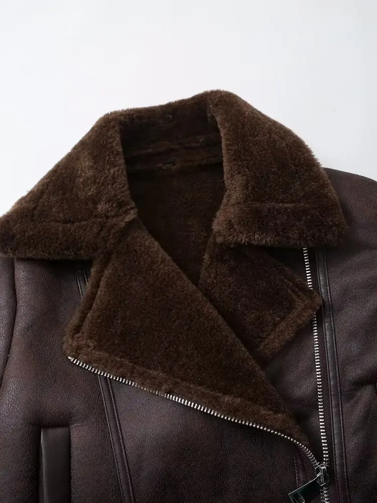 Heritage Luxe Women’s Brown Shearling Leather Jacket - Image 3