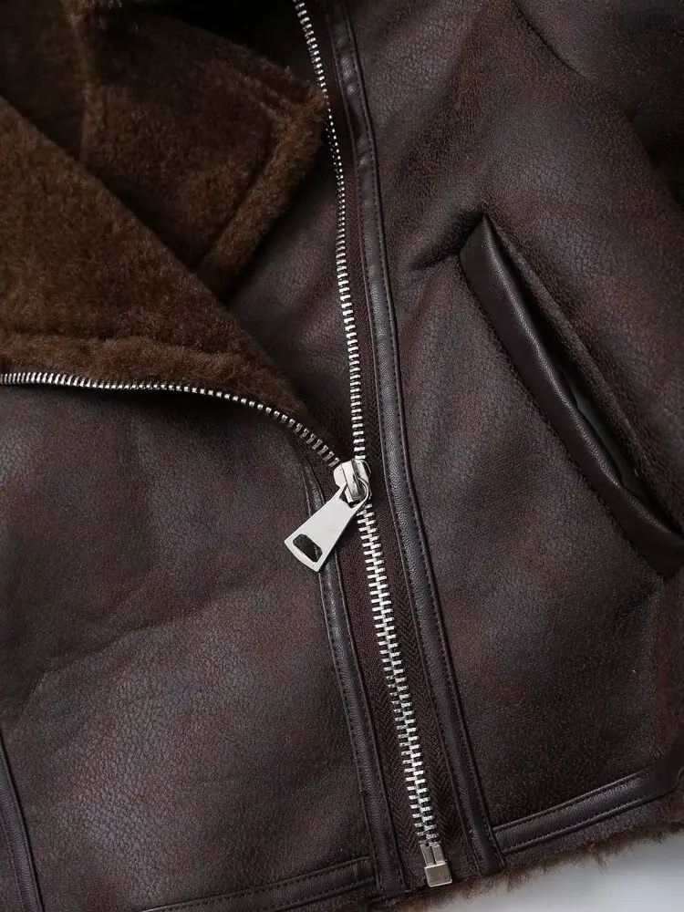 Heritage Luxe Women’s Brown Shearling Leather Jacket - Image 5