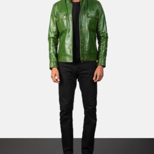 The Sentinel" Men's Olive Green Leather Moto Jacket