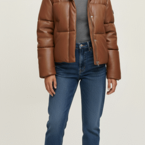 The 'Uptown' Leather Puffer Jacket in Cognac