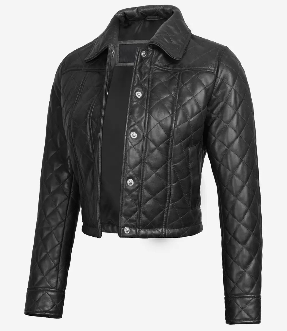 Diamond Quilt Leather Shirt Jacket - Image 4