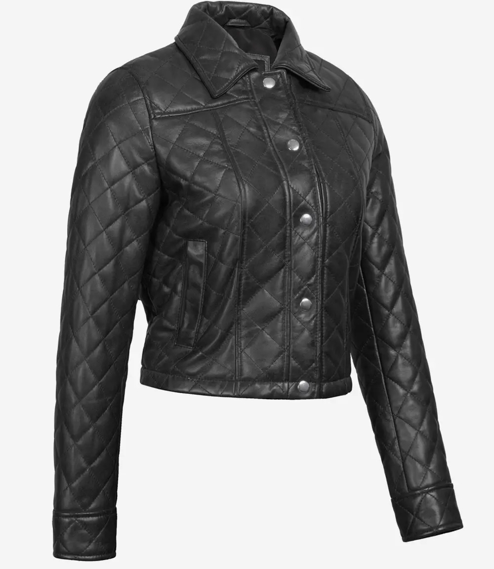 Diamond Quilt Leather Shirt Jacket - Image 2
