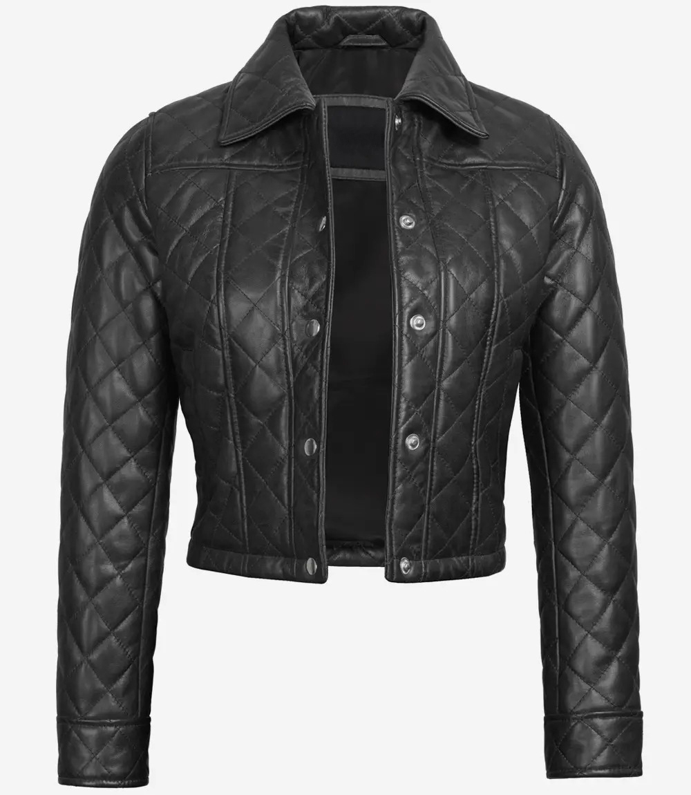 Diamond Quilt Leather Shirt Jacket - Image 3