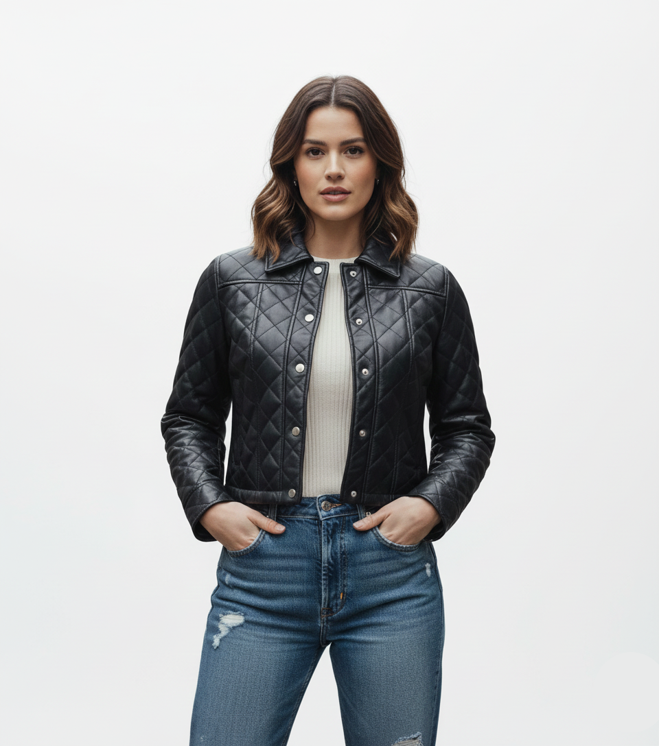 Diamond Quilt Leather Shirt Jacket