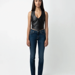 Vanguard Aura: Genuine Leather Backless Halter Corset Top