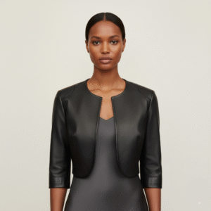 The Lumina Black Genuine Leather Cropped Bolero Shrug