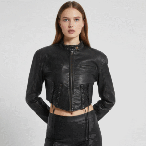 The "Valkyrie" Genuine Leather Lace-Up Cropped Moto Jacket