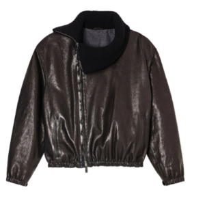 The 'Vanguard' Asymmetrical Knit-Collar Leather Bomber
