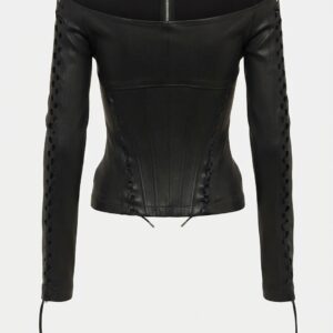 The Muse Off-The-Shoulder Genuine Leather Bustier  Top