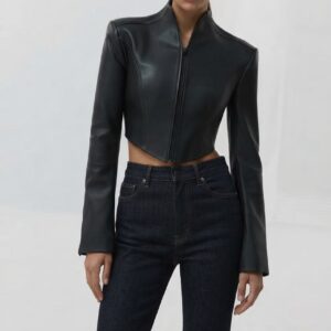 The Femme High-Neck Genuine Leather Jacket